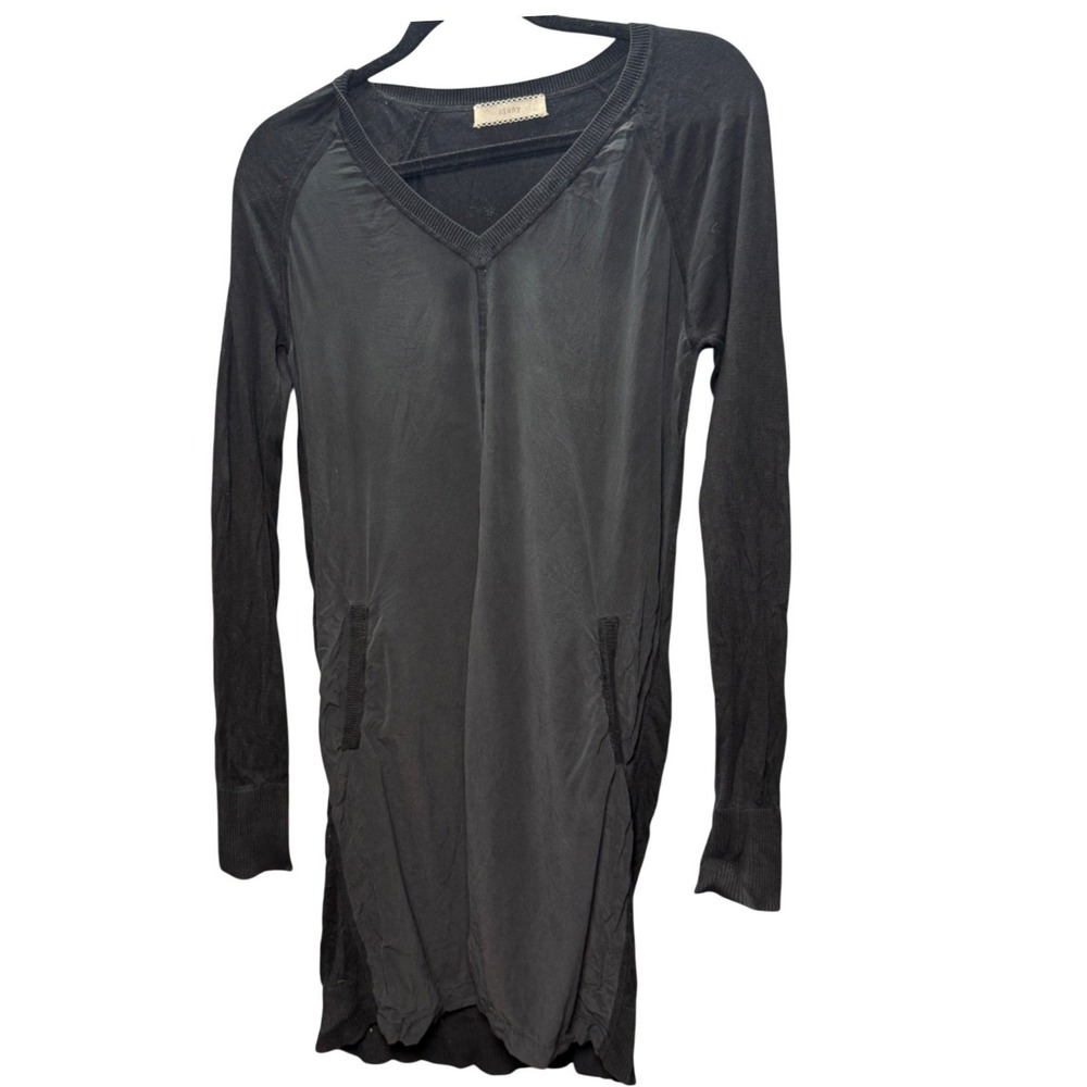 Cluny Silk Cotton‎ V Neck Dress Womens M Black Pockets Boho Minimalist Lagenlook